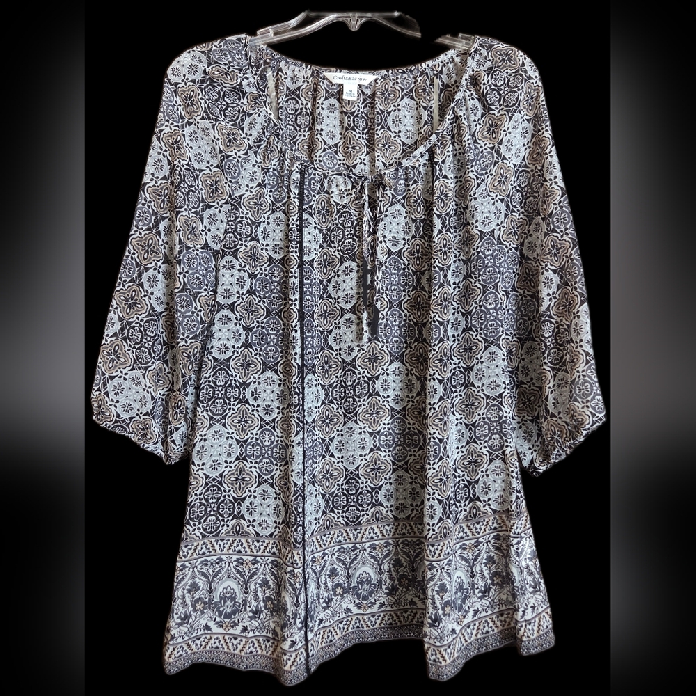 Women's Croft & Barrow Black and Grey Geometric Design Top Blouse